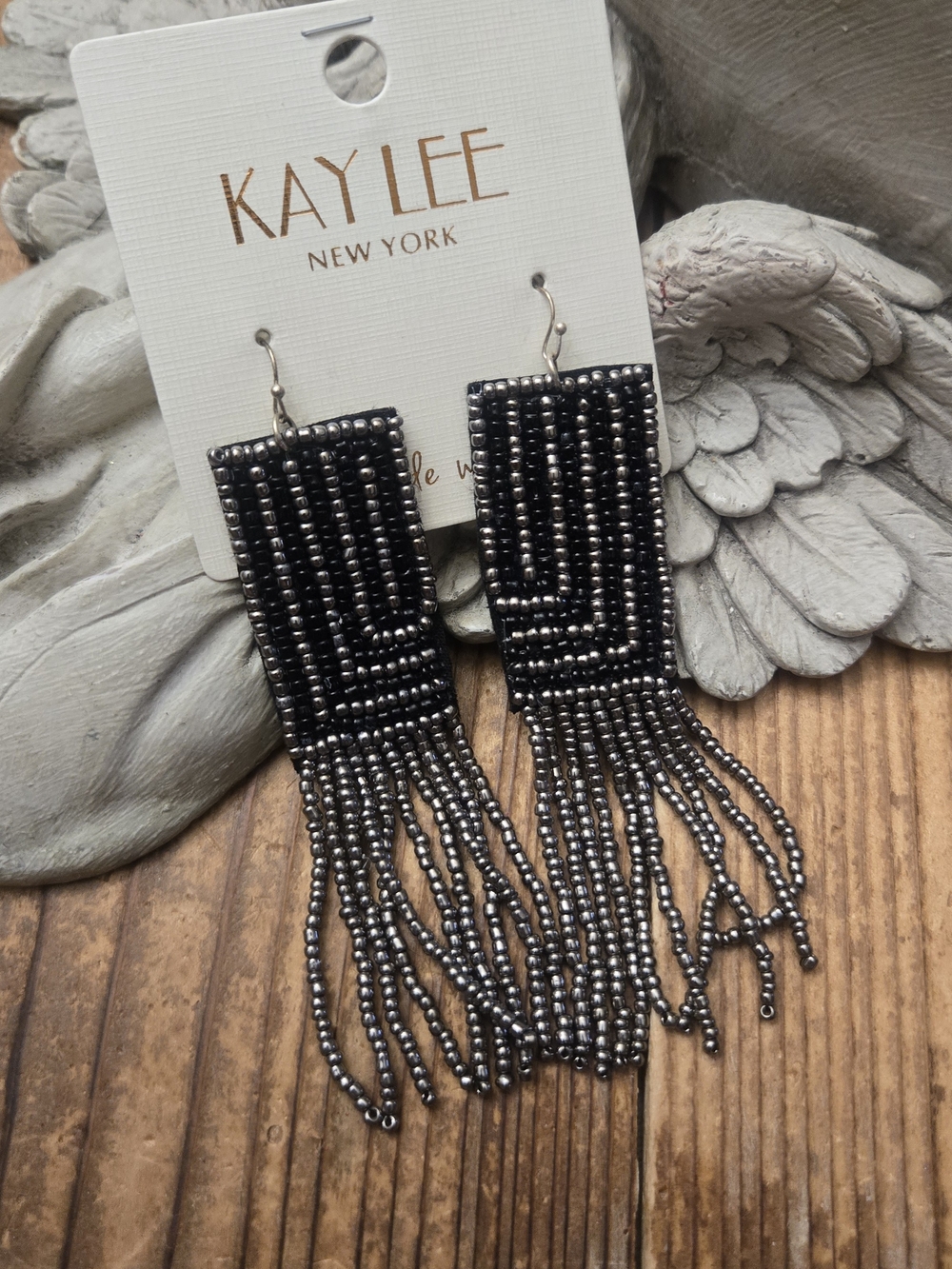 Black Beaded Fringe Earrings